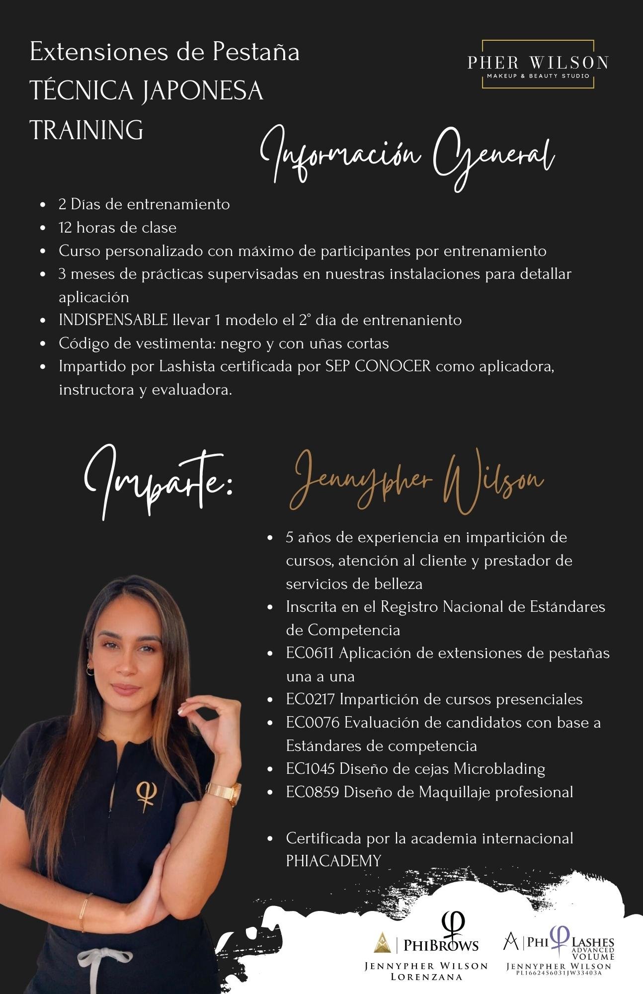 Información general del curso de extensiones de pestaña — imparte Jennypher Wilson